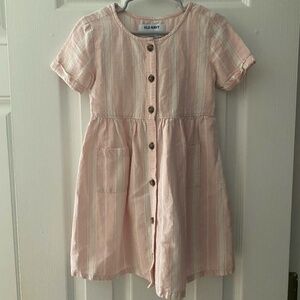 Pink Linen Striped Button Down Dress